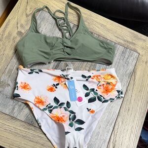 Cupshe Olive and Floral Bikini Set